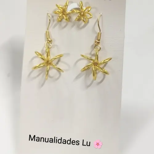 Aretes largos con flor de alambre de cobre en aros. #63N — imagen 2