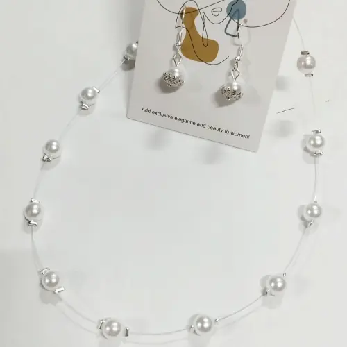 Juego de collar de perlas flotantes y aretes — imagen 1