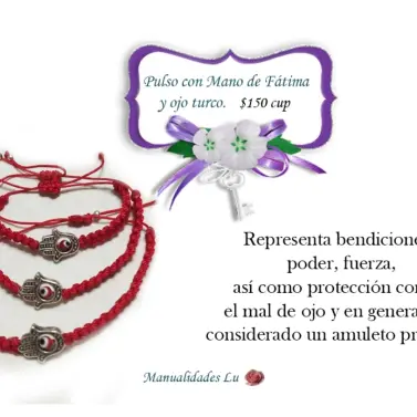 Pulsera macramé tejida mano de fátima y ojo turco. — imagen 2