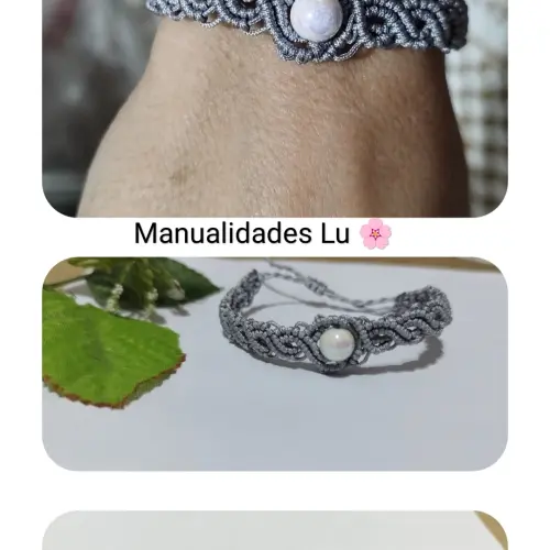 Pulsera macramé tejida con cristal en el centro. p1N — imagen 3