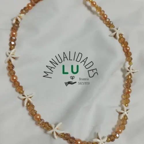 Collar de estrellas turquesa, perlas y cristales. #62A's photo #1