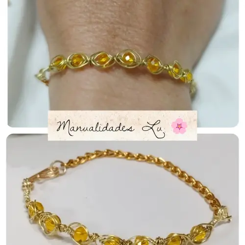 Pulsera de alambre en espiga y cristales. #69A — imagen 1