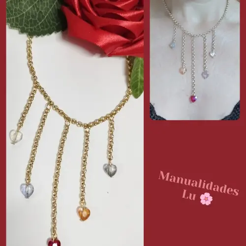 Cadena con corazones de swaroski colgando. #74A — imagen 1