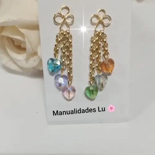 Juego de cadena y aretes con cristales corazón. #74A — imagen 2