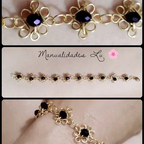 Pulsera con figuras cuadradas y cristales. (#97A) — imagen 2