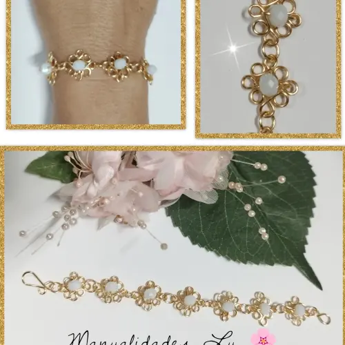 Pulsera con figuras cuadradas y cristales. (#97A) — imagen 1