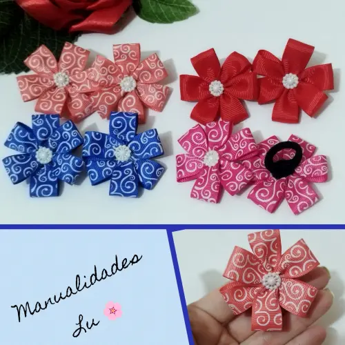 Par de felpitas con flor 6 pétalos. (#94A) — imagen 1
