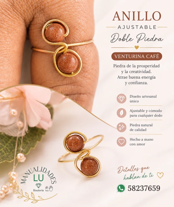 Anillo doble piedra venturina café  (#120A)'s foto | Manualidades Lu 🌸 |  BizneCubano