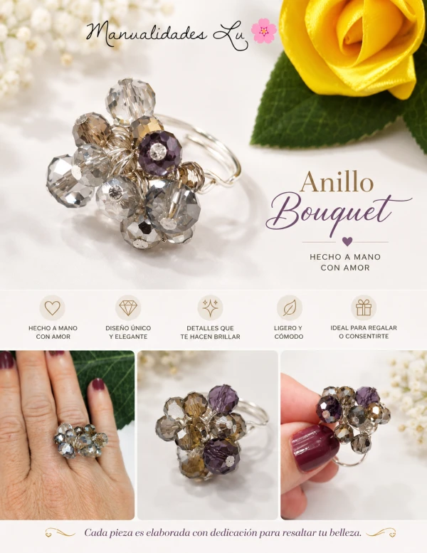 Anillo bouquet con cristales swaroski. (#124A)'s foto | Manualidades Lu 🌸 |  BizneCubano