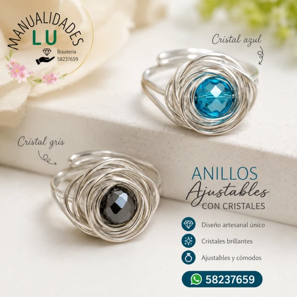 Anillo ajustable en forma de flor con cristal. p80N y #29A's foto | Manualidades Lu 🌸 |  BizneCubano
