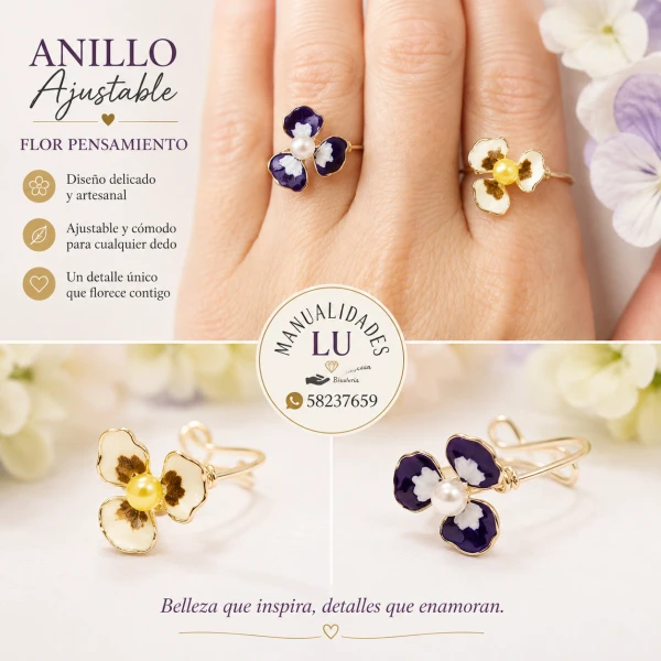 Anillo ajustable en forma de Flor Pensamiento. p79N's foto | Manualidades Lu 🌸 |  BizneCubano