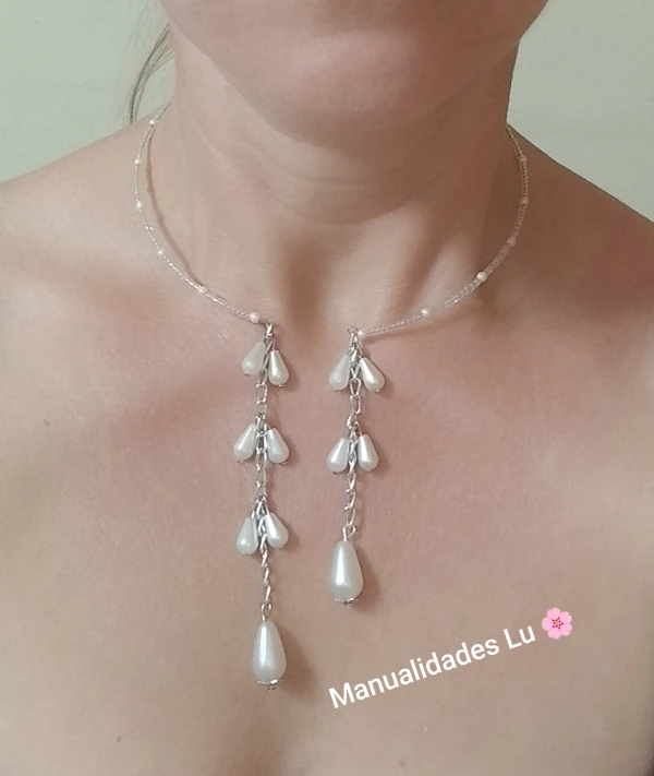 Collar de alambre de memoria y gotas perladas. p54N's foto | Manualidades Lu 🌸 |  BizneCubano