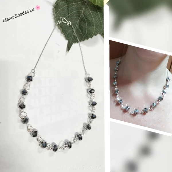 Collar de corazones  y cristales plateados's foto | Manualidades Lu 🌸 |  BizneCubano