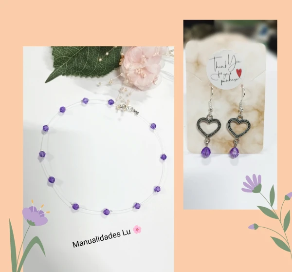 Juego de collar fantasma de cuentas moradas y aretes.'s foto | Manualidades Lu 🌸 |  BizneCubano