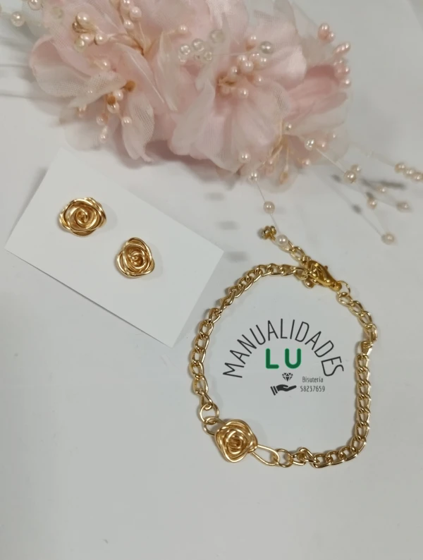 Juego de manilla y aretes con flor de alambre's foto | Manualidades Lu 🌸 |  BizneCubano