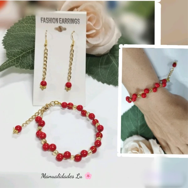 Juego de pulsera y aretes con pasta turquesa roja's foto | Manualidades Lu 🌸 |  BizneCubano