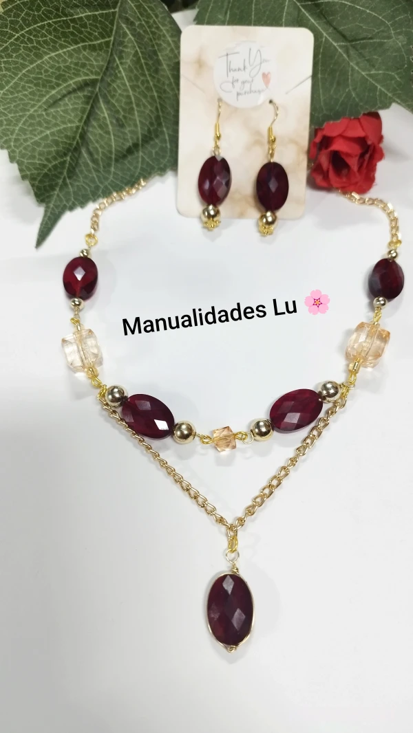 Juego de collar y aretes con óvalos rojos's foto | Manualidades Lu 🌸 |  BizneCubano
