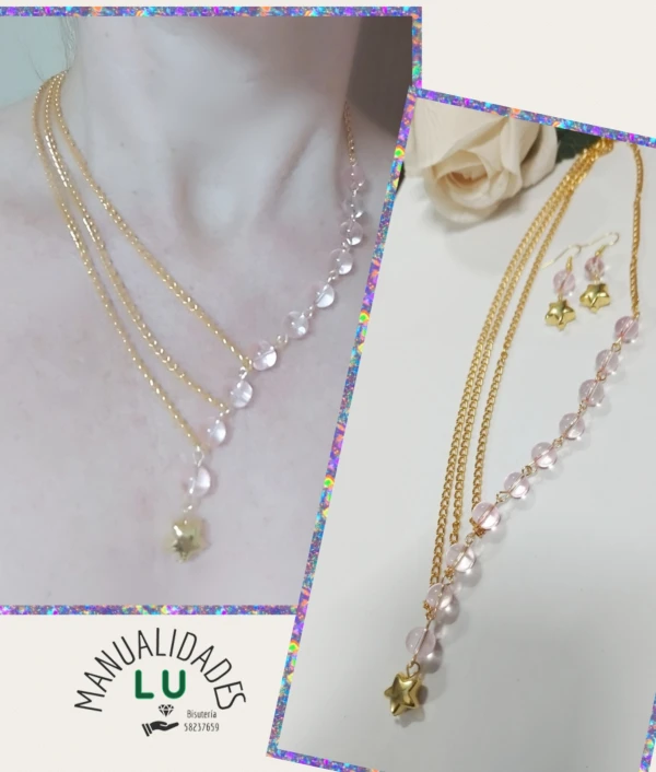 Juego de cadena y aretes con cristales rosa's foto | Manualidades Lu 🌸 |  BizneCubano