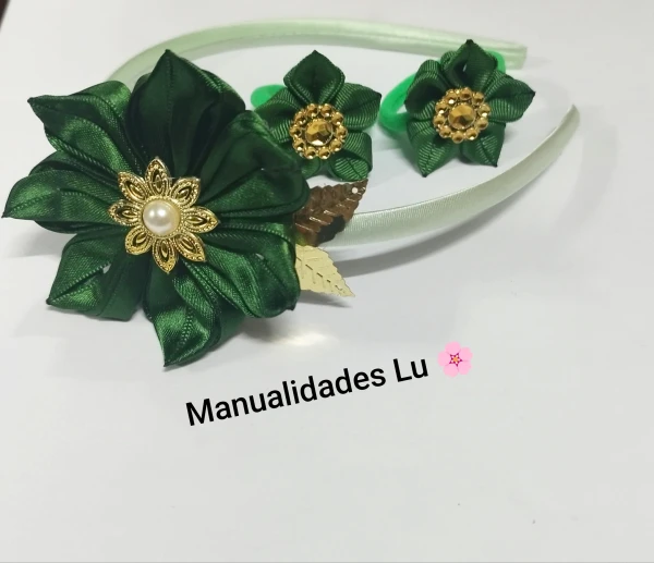 Juego de cintillo y felpas con flor verde. #44A's foto | Manualidades Lu 🌸 |  BizneCubano