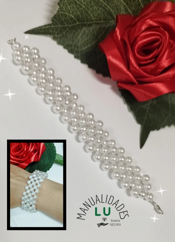 Pulsera ancha de perlas. #43A's foto | Manualidades Lu 🌸 |  BizneCubano