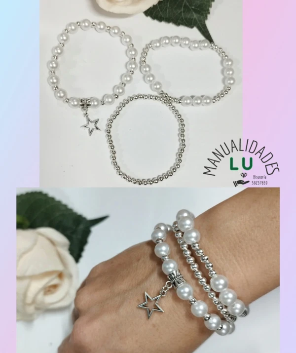 Pulsera triple de perlas y balines's foto | Manualidades Lu 🌸 |  BizneCubano