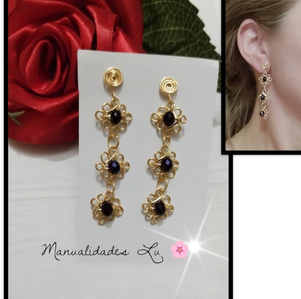 Par de aretes de figuras cuadradas y cristales. (#97A)'s foto | Manualidades Lu 🌸 |  BizneCubano