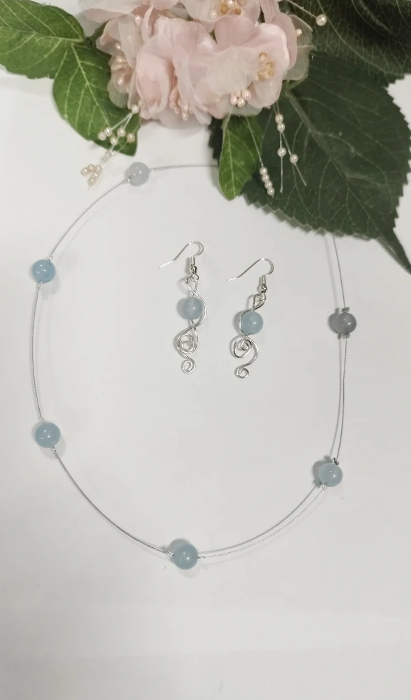 Juego de collar y aretes con piedra Aquamarine. (#108A)'s foto | Manualidades Lu 🌸 |  BizneCubano