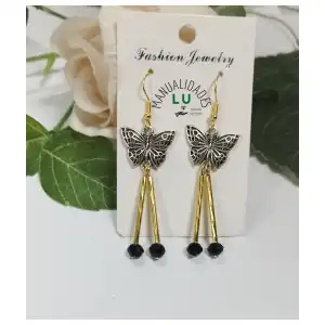 Aretes mariposa largos. miniatura 2