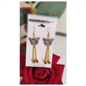 Aretes mariposa largos. miniatura 1