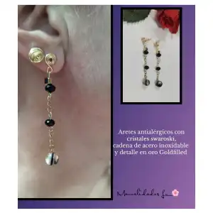 Aretes largos con cadena y cristales miniatura 2