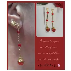 Aretes largos con cadena y cristales miniatura 1
