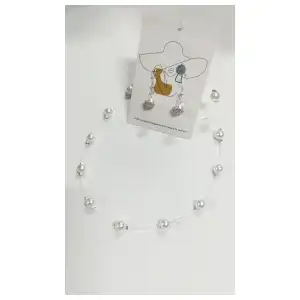 Juego de collar de perlas flotantes y aretes miniatura 1