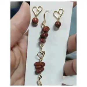 Juego de manilla y aretes con chips de venturina café miniatura 1