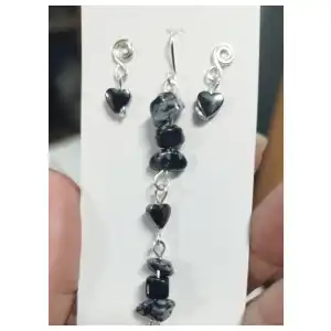 Juego de manilla y aretes con chips de dálmata miniatura 1