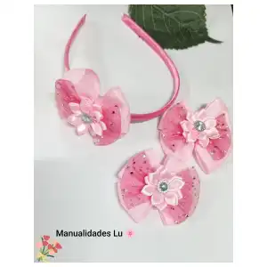 Juego de cintillo y hebillas de satin y tull. #48A miniatura 2