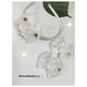 Juego de cintillo y hebillas de satin y tull. #48A miniatura 4