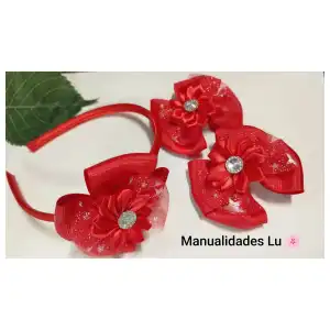 Juego de cintillo y hebillas de satin y tull. #48A miniatura 6