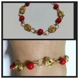 Manilla de rositas y pasta turquesa roja. p94N miniatura 1