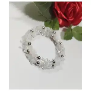 Pulsera de alambre de memoria con piedra luna y balines de acero inoxidable miniatura 1