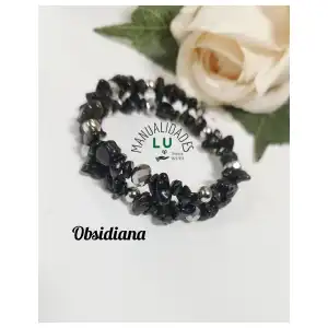 Pulsera de alambre de memoria con piedra luna y balines de acero inoxidable miniatura 3
