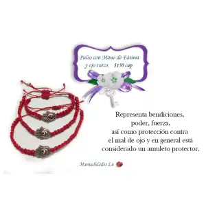Pulsera macramé tejida mano de fátima y ojo turco. miniatura 2
