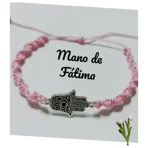 Pulsera macramé tejida mano de Fátima plana miniatura 1