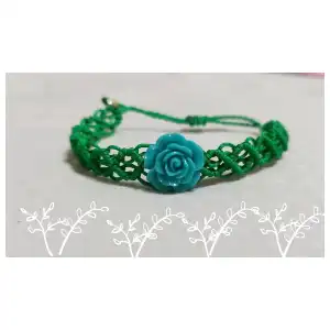 Pulsera macramé tejida en forma de rombos con flor. p68B miniatura 1