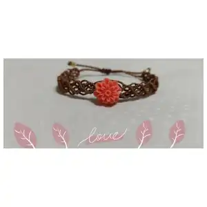 Pulsera macramé tejida en forma de rombos con flor. p68B miniatura 2