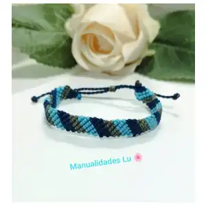 Pulsera macramé tejida en diagonal multicolor. p48N miniatura 5