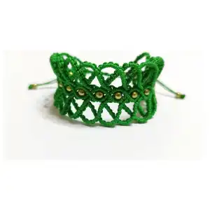 Pulsera macramé tejida ancha con perlas centrales. P41N miniatura 1