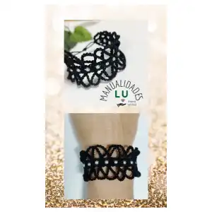 Pulsera macramé tejida ancha con perlas centrales. P41N miniatura 4