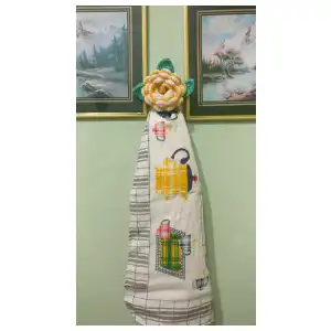 Colgadores de paños de cocina en forma de flor tejida a crochet miniatura 5