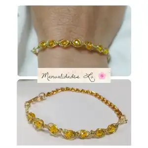 Pulsera de alambre en espiga y cristales. #69A miniatura 1