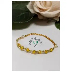Pulsera de alambre en espiga y cristales. #69A miniatura 2